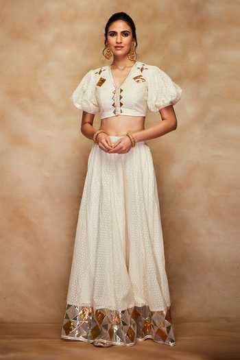 Gulabo By Abu Sandeep_White Gota Balloon Sleeve Blouse _Online_at_Aza_Fashions