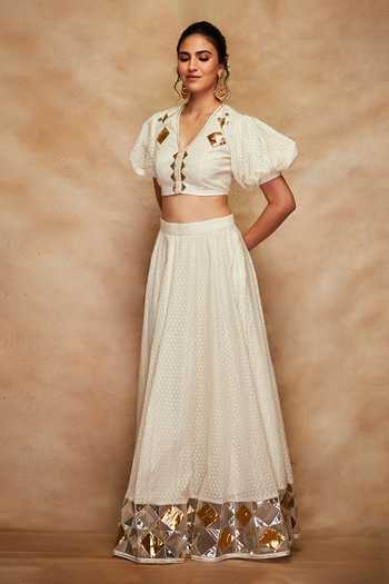 Buy_Gulabo By Abu Sandeep_White Gota Balloon Sleeve Blouse _Online_at_Aza_Fashions