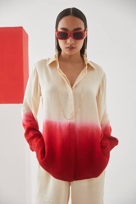 Studio Rigu Beige Vegan Silk Spread Collar Tie Dye Shirt And Trousers Set Online at Aza Fashions Studio Rigu_Beige Vegan Silk Spread Collar Tie Dye Shirt And Trousers Set _Online_at_Aza_Fashions