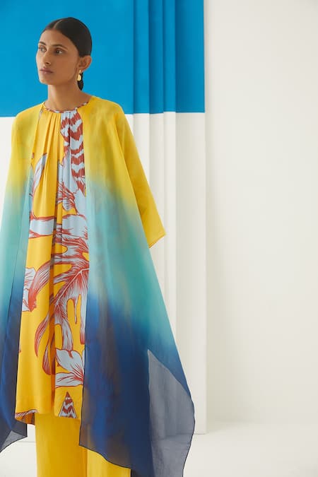 Studio Rigu Yellow Vegan Silk Ombre Cape 