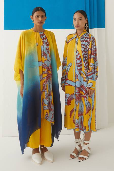 Studio Rigu Yellow Vegan Silk Ombre Cape Online at Aza Fashions Studio Rigu_Yellow Vegan Silk Ombre Cape _Online_at_Aza_Fashions