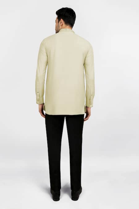 Shop Bubber Couture Beige Cotton Silk Ekansh Short Kurta at Aza Fashions Shop_Bubber Couture_Beige Cotton Silk Ekansh Short Kurta_at_Aza_Fashions