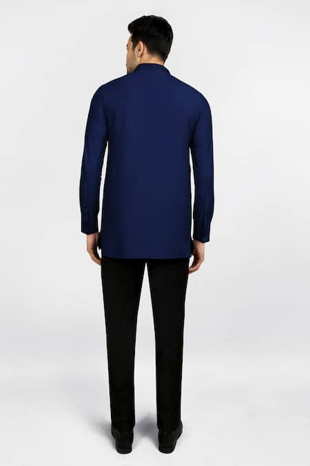 Shop Bubber Couture Blue Cotton Silk Rehan Short Kurta at Aza Fashions Shop_Bubber Couture_Blue Cotton Silk Rehan Short Kurta _at_Aza_Fashions