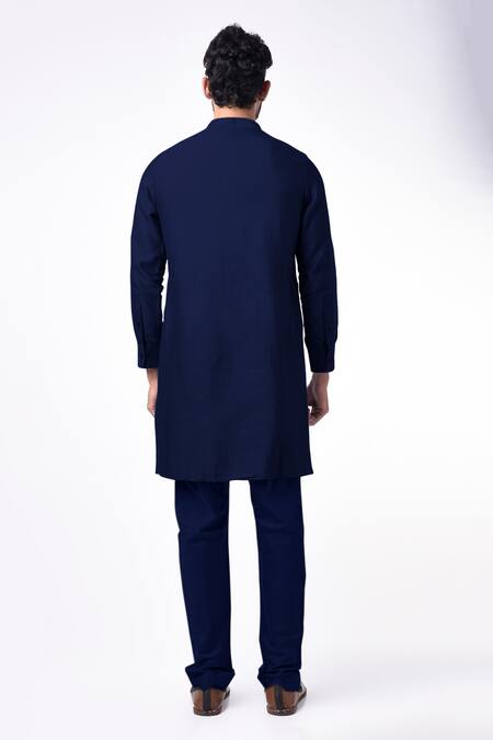 Shop_Bubber Couture_Blue Jacquard Silk Aahan Mandarin Collar Kurta Set _at_Aza_Fashions