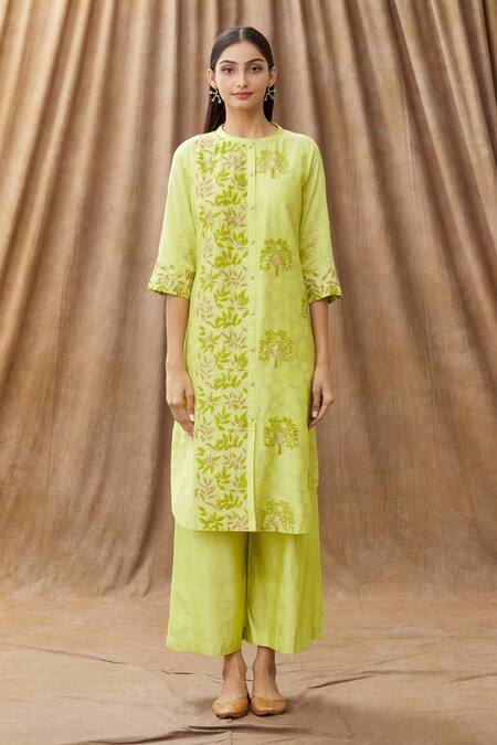 Buy Manasi Sengupta Green Organza, Silk Chanderi Block Print, Gota Dori Work Mandarin Kurta Set Online at Aza Fashions Buy_Manasi Sengupta_Green Organza, Silk Chanderi Block Print, Gota Dori Work Mandarin Kurta Set _Online_at_Aza_Fashions