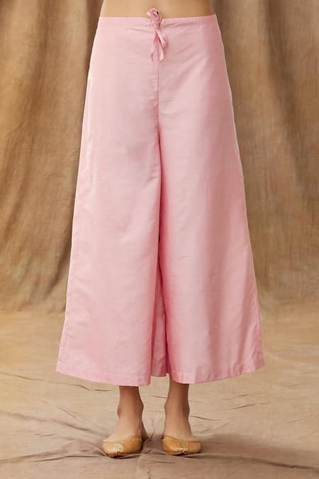 Manasi Sengupta_Peach Silk Chanderi Thread Work Mandarin Collar Kurta And Pant Set _at_Aza_Fashions