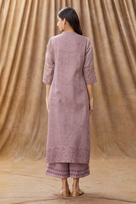 Shop Manasi Sengupta Purple Kota Doria Sequins Work, Zari Mandarin Collar Embroidered Kurta Set at Aza Fashions Shop_Manasi Sengupta_Purple Kota Doria Sequins Work, Zari Mandarin Collar Embroidered Kurta Set _at_Aza_Fashions