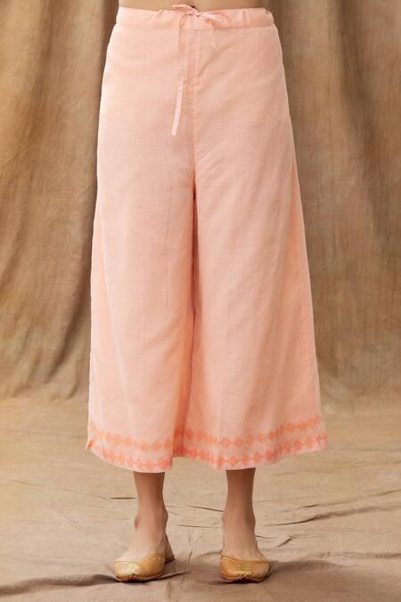 Manasi Sengupta Peach Kota Doria Sequins Work, Zari Mandarin Collar Embroidered Kurta Set at Aza Fashions Manasi Sengupta_Peach Kota Doria Sequins Work, Zari Mandarin Collar Embroidered Kurta Set _at_Aza_Fashions