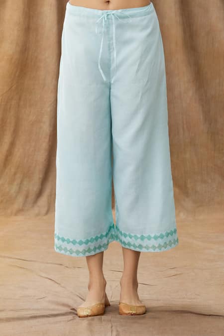 Manasi Sengupta_Blue Kota Doria Sequins Work, Zari Mandarin Collar Embroidered Kurta Set _at_Aza_Fashions