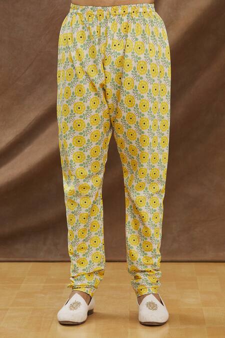 Priyanka Haralalka_Yellow Cotton, Crepe, Katan Silk Floral Asymmetric Bundi And Kurta Set_at_Aza_Fashions