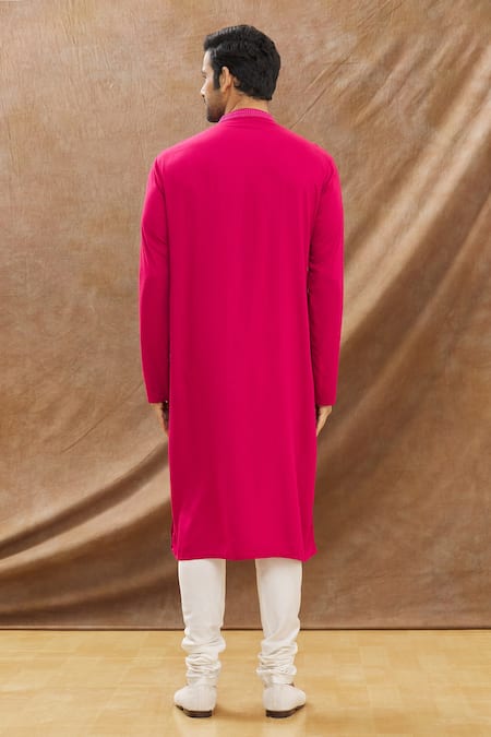 Shop Priyanka Haralalka Pink Rayon, Pure Cotton Thread Embroidered Kurta Set at Aza Fashions Shop_Priyanka Haralalka_Pink Rayon, Pure Cotton Thread Embroidered Kurta Set _at_Aza_Fashions