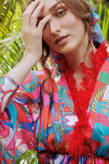 Shop Cin Cin Pink Satin Floral, Garden V Neck Printed Jumpsuit Online at Aza Fashions Shop_Cin Cin_Pink Satin Floral, Garden V Neck Printed Jumpsuit_Online_at_Aza_Fashions