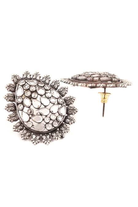 Sangeeta Boochra_Silver Plated Stones Embellished Earrings _Online_at_Aza_Fashions