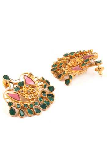 Shop Sangeeta Boochra Gold Plated Stones Embellished Drop Earrings at Aza Fashions Shop_Sangeeta Boochra_Gold Plated Stones Embellished Drop Earrings _at_Aza_Fashions