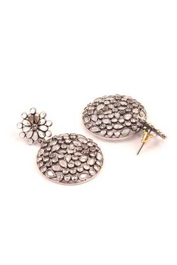 Shop Sangeeta Boochra Silver Plated Stones Studded Dangler Earrings at Aza Fashions Shop_Sangeeta Boochra_Silver Plated Stones Studded Dangler Earrings _at_Aza_Fashions