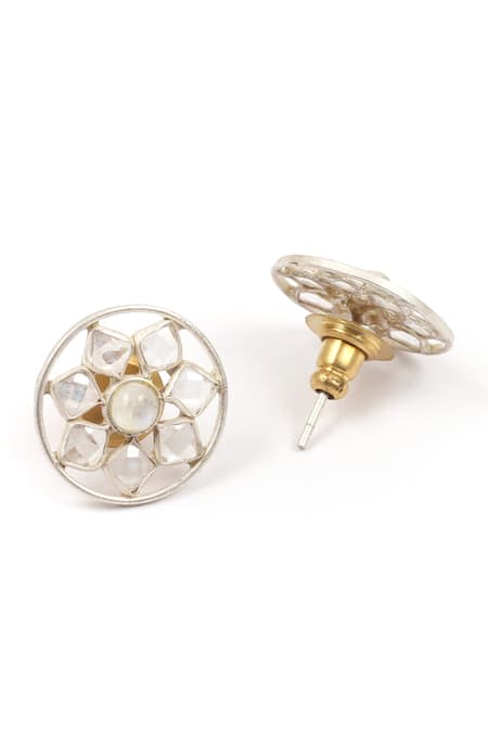 Mini Floral Diamond Semi-Circle Stud Earrings in 14K White Gold -  RubyandGems.com