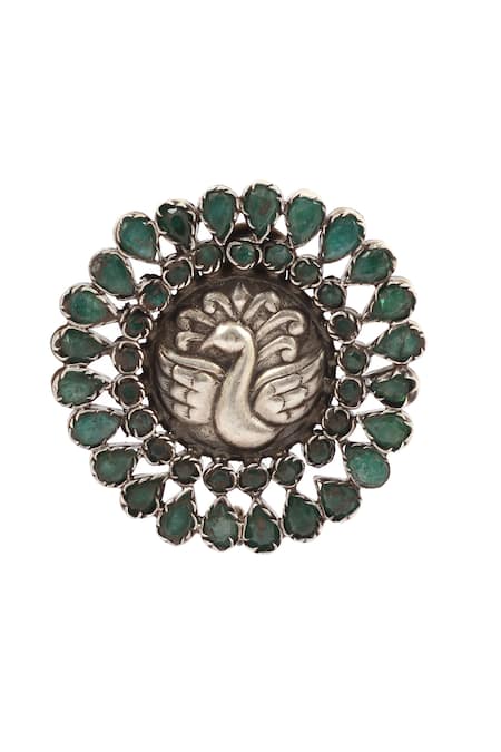 Buy_Sangeeta Boochra_Silver Plated Stones Peacock Embellished Earrings _Online_at_Aza_Fashions
