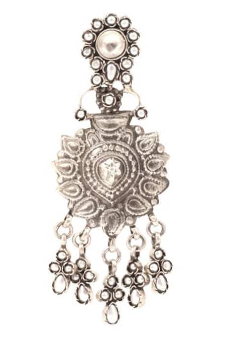Buy_Sangeeta Boochra_Silver Plated Stones Carved Dangler Earrings _Online_at_Aza_Fashions