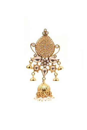 Sangeeta Boochra Gold Plated Stones Embellished Carved Jhumkas Online at Aza Fashions Sangeeta Boochra_Gold Plated Stones Embellished Carved Jhumkas _Online_at_Aza_Fashions