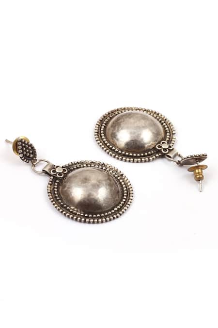 Sangeeta Boochra_Silver Plated Beads Carved Circular Drop Earrings _Online_at_Aza_Fashions