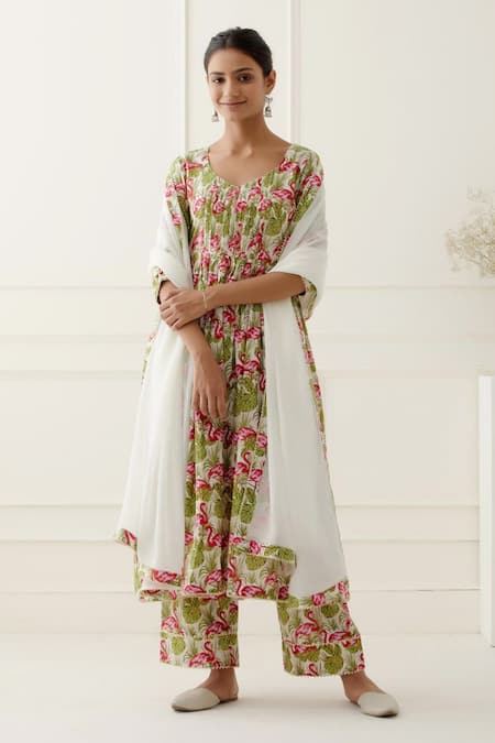 Musal Lake Flamingo Print Anarkali Set 