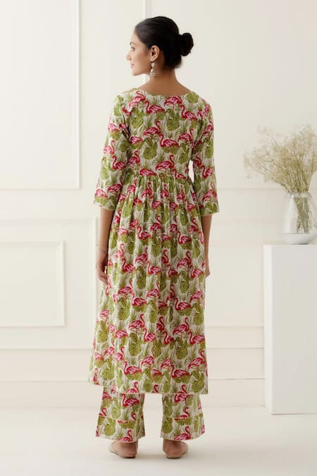 Musal Lake Flamingo Print Anarkali Set 