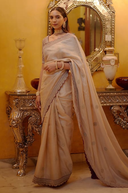 SHASHA GABA Silk Chanderi Saree With Blouse 