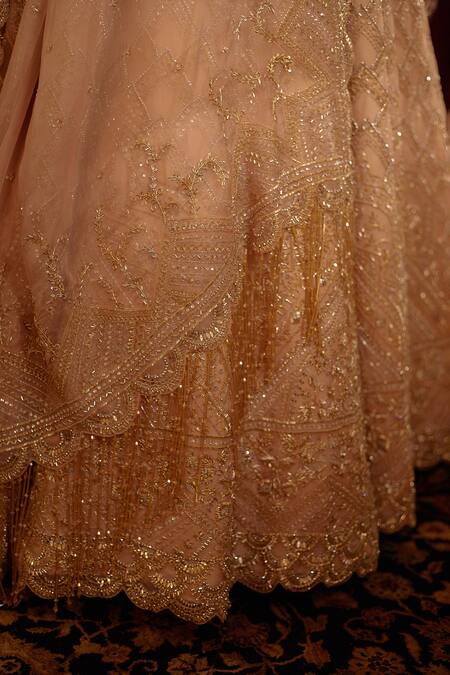 Shop_SHASHA GABA_Gold Organza, Shantoon Cutdana, Stone, Swarovski, Embroidered Bridal Lehenga Set_Online_at_Aza_Fashions