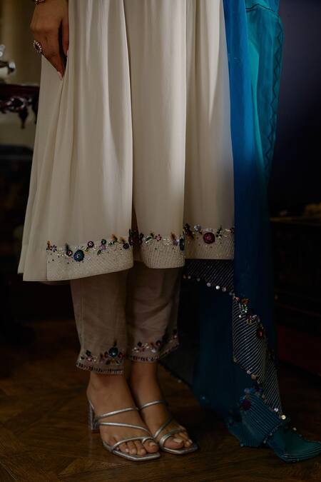 Shop_SHASHA GABA_Grey Organza, Georgette, Satin Linen Sequin Keyhole Embroidered Anarkali Set_Online_at_Aza_Fashions