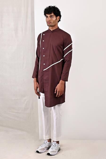 Bohame Brown Linen Blend Plain Wesley Asymmetric Kurta Set Online at Aza Fashions Bohame_Brown Linen Blend Plain Wesley Asymmetric Kurta Set_Online_at_Aza_Fashions