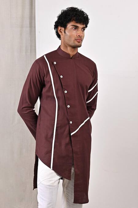 Buy Bohame Brown Linen Blend Plain Wesley Asymmetric Kurta Set Online at Aza Fashions Buy_Bohame_Brown Linen Blend Plain Wesley Asymmetric Kurta Set_Online_at_Aza_Fashions