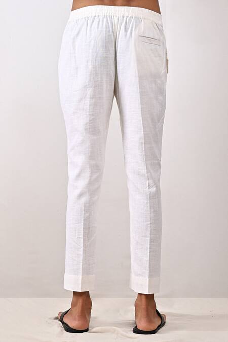 Bohame_Purple Linen Blend Plain Colton Asymmetric Kurta Set_at_Aza_Fashions