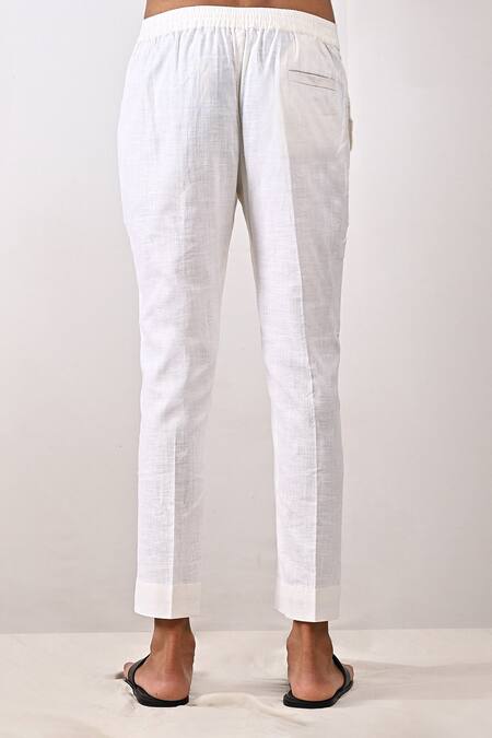 Bohame_White Linen Blend Plain Landon Overlap Kurta Set_at_Aza_Fashions