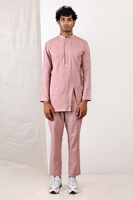 Bohame Lathen Band Collar Kurta Set 