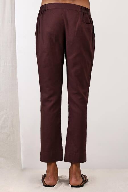 Bohame_Brown Linen Blend Plain Beckett Band Collar Kurta Set_at_Aza_Fashions