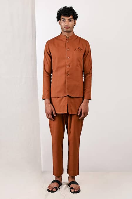 Bohame Corbin Bundi & Band Collar Kurta Set 