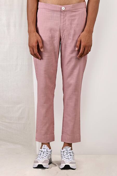 Bohame_Purple Linen Blend Plain Arnold Bundi And Band Collar Kurta Set_at_Aza_Fashions