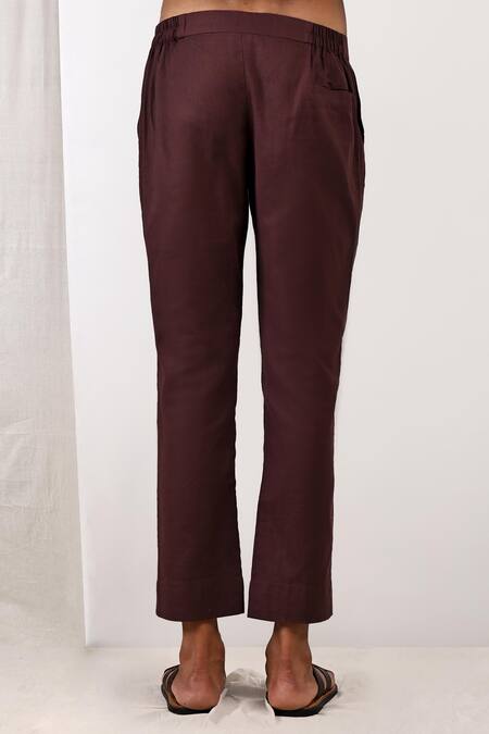 Bohame_Brown Linen Blend Plain Bleiz Bundi And Asymmetric Kurta Set_at_Aza_Fashions