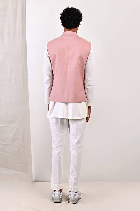 Shop Bohame Purple Linen Blend Plain Alistair Bundi And Overlap Kurta Set at Aza Fashions Shop_Bohame_Purple Linen Blend Plain Alistair Bundi And Overlap Kurta Set_at_Aza_Fashions