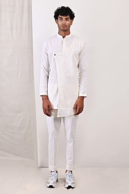 Buy Bohame Purple Linen Blend Plain Alistair Bundi And Overlap Kurta Set Online at Aza Fashions Buy_Bohame_Purple Linen Blend Plain Alistair Bundi And Overlap Kurta Set_Online_at_Aza_Fashions