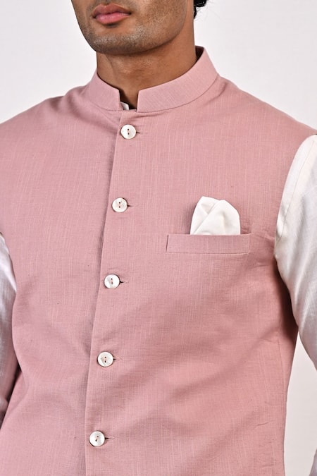 Bohame Purple Linen Blend Plain Alistair Bundi And Overlap Kurta Set at Aza Fashions Bohame_Purple Linen Blend Plain Alistair Bundi And Overlap Kurta Set_at_Aza_Fashions