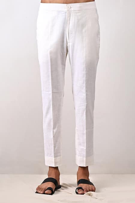 Bohame_Blue Linen Blend Plain Damian Bundi And Overlap Kurta Set_at_Aza_Fashions