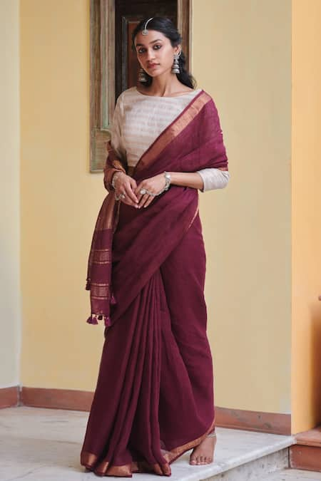 Pink cotton jamdani saree – Diva