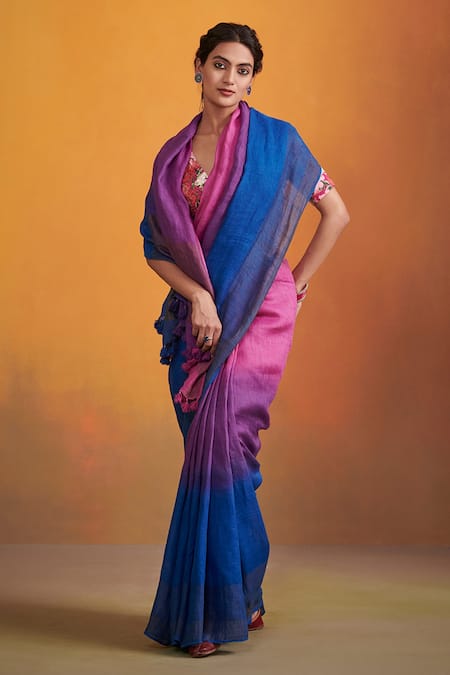 Dressfolk Saanjh Handloom Linen Ombre Saree 