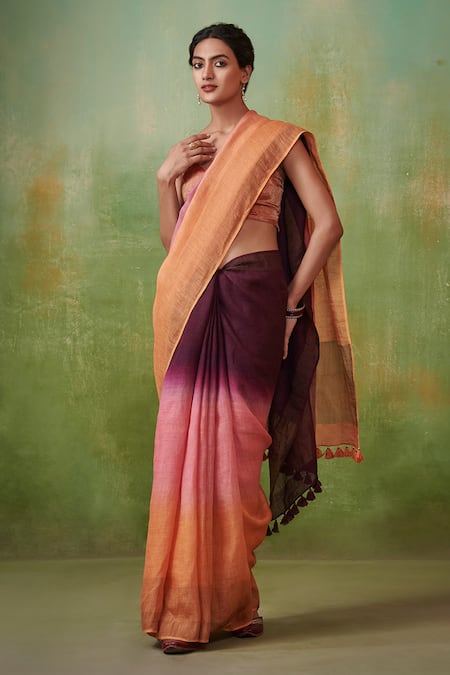 Dressfolk Aizah Handloom Linen Ombre Saree 