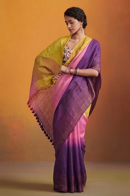 CHARUKRITI Violet Printed Saree With Blouse