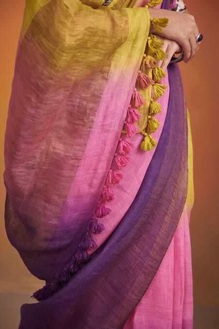 Buy Dressfolk Multi Color 100% Handloom Linen Zari Setarah Ombre Saree With Running Blouse Online at Aza Fashions Buy_Dressfolk_Multi Color 100% Handloom Linen Zari Setarah Ombre Saree With Running Blouse _Online_at_Aza_Fashions