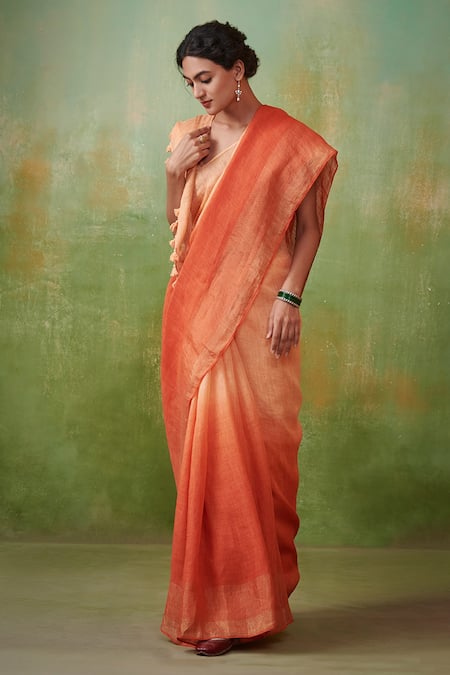 Dressfolk Paakhi Handloom Linen Ombre Saree 