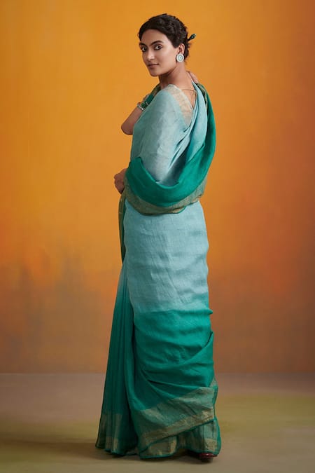 Dressfolk Inah Handloom Linen Ombre Saree 