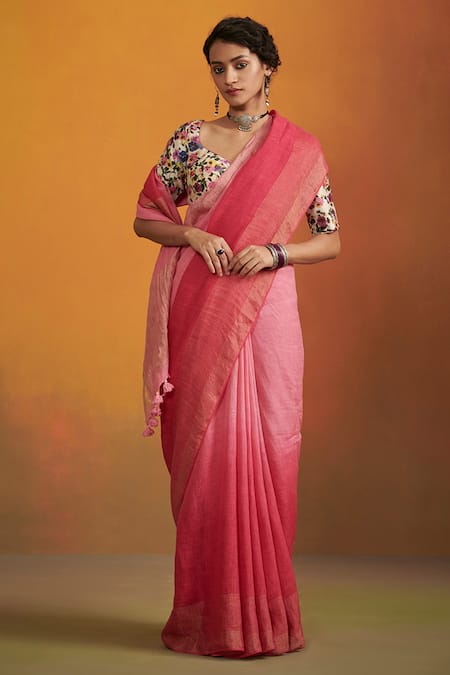 Dressfolk Layina Handloom Linen Ombre Saree 